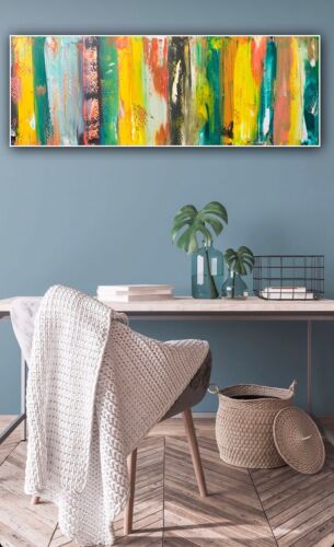 Richter Style Original Abstract Oil Painting On 80x30cm Canvas Happy Shades Oka