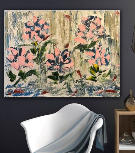 Oka Contemporary Abstract Original Oil Painting 80x60cm Whispers Of pink Peonies flowers