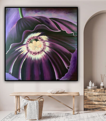 Richter Abstract Original Oil Painting On 2cm Canvas 95cm x 95cm Purple Flower