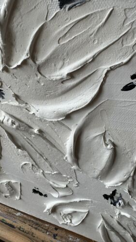 Textured Lily Black &White Modern Abstract oil Painting On Canvas 30x30cm In Oka