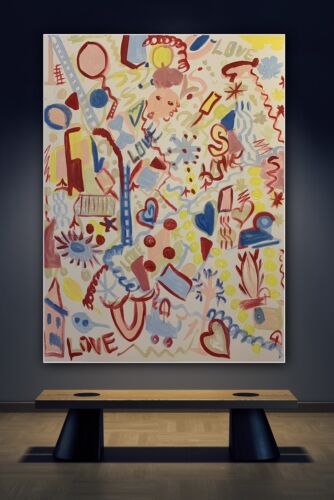 Large Abstract Original Oil Painting On 100x80cm canvas Graffiti Art Love Wins