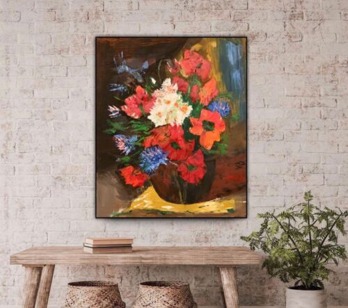 Renoir Original Abstract Oil Painting On Canvas 50X60cm Playful Flowers In Oka