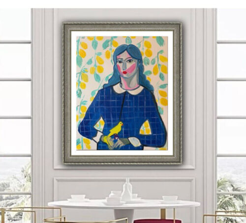 Abstract Original Oil Painting On Canvas 50x60cm Lady With Canary portrait