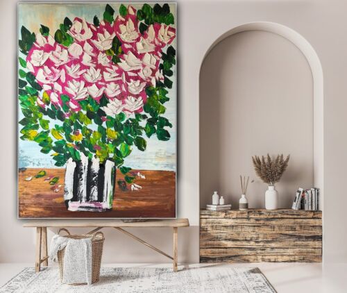 Large Abstract Original Oil Painting On 100x80cm canvas Flowers White Roses II