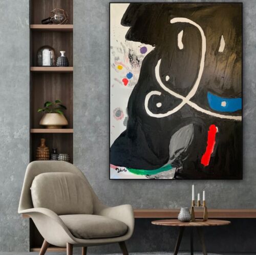Joan Miro Abstract Oil Painting Canvas 80x60cm Personage 1974 In Oil Rare Repro study