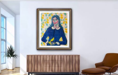 Abstract Original Oil Painting On Canvas 50x60cm Lady With Canary portrait
