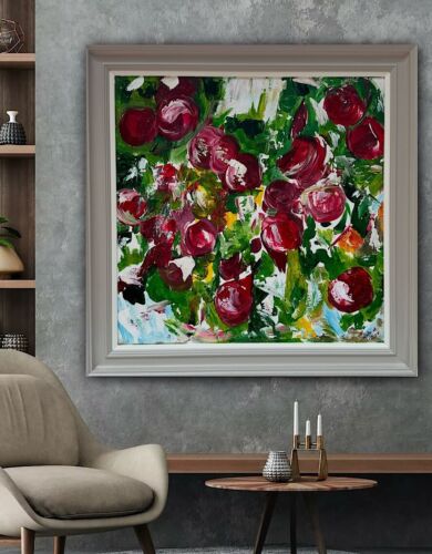 Framed Original Anstract Oil Painting On Canvas 71x71cm Apple Tree Textured Oka