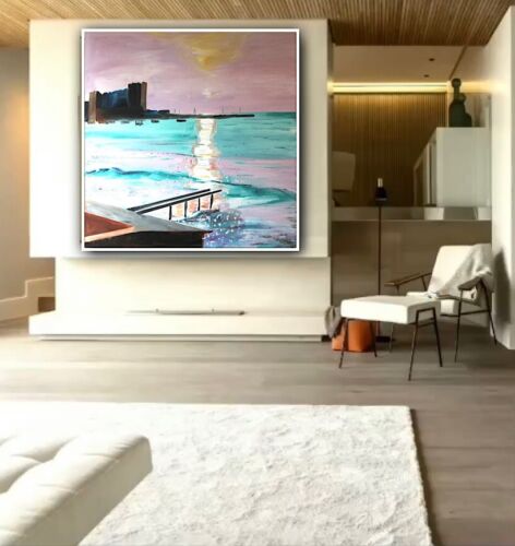 richter style Original Abstract Oil Painting On Canvas 80x80cm Early Morning seaside