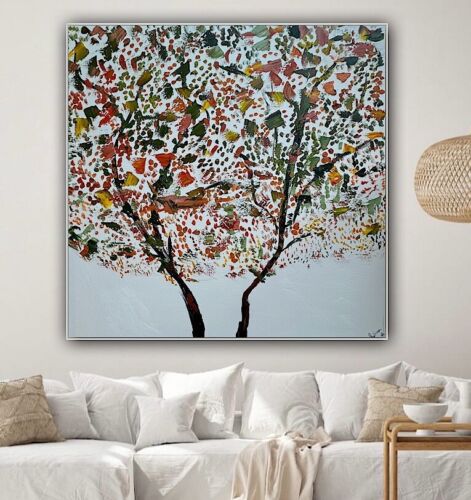 Framed Monet Style Original Abstract Oil Painting On Canvas 80 x 80cm Lot of flowers