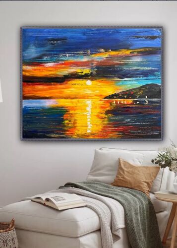 Richter Original Abstract Oil Painting On Canvas 100x80cm Sunset Tranquility Oka seaside