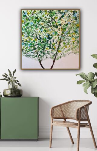 Framed Monet Style Original Abstract Oil Painting On Canvas 100x100cm Emerald Bloom Oka floral