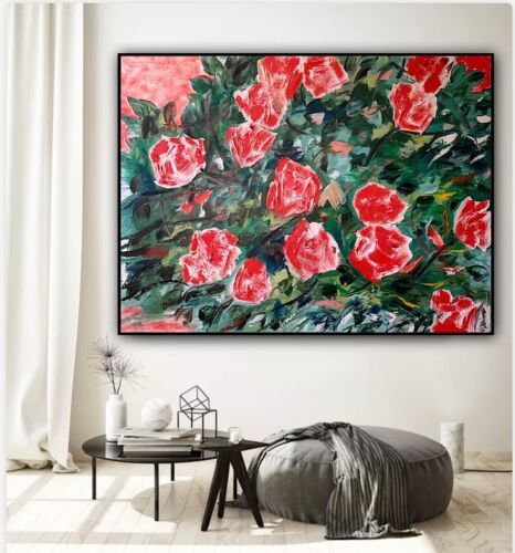 Richter Abstract Impressionist Style Original Oil Painting 100x76cm Red bush roses