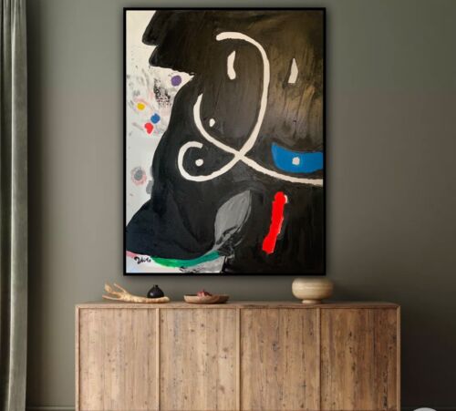 Joan Miro Abstract Oil Painting Canvas 80x60cm Personage 1974 In Oil Rare Repro study