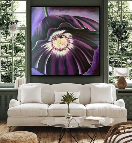 Richter Abstract Original Oil Painting On 2cm Canvas 95cm x 95cm Purple Flower