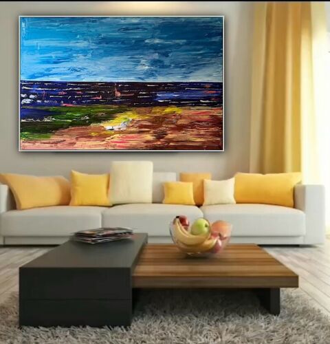 Richter Style Original Abstract Oil Painting On Canvas 150x100cm Seascape Ocean