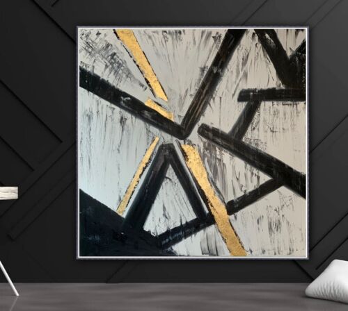 Kandinsky Style Original Abstract Oil Painting Canvas 60x60cm Gold Leaf Arrows