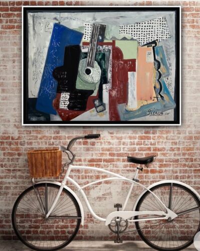 Abstract Oil Painting On 2cm Canvas 80x60cm Door, Guitar & Bottles study