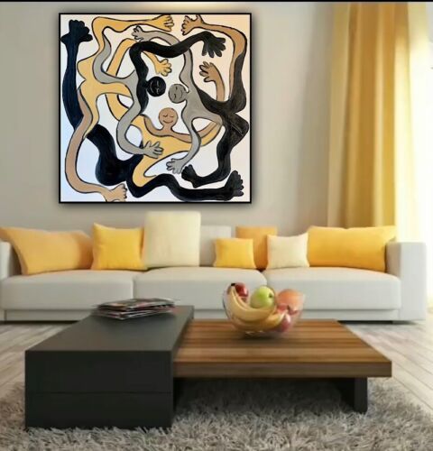 figurative Abstract Original Oil Painting On Canvas 80x80cm Acrobats Dance
