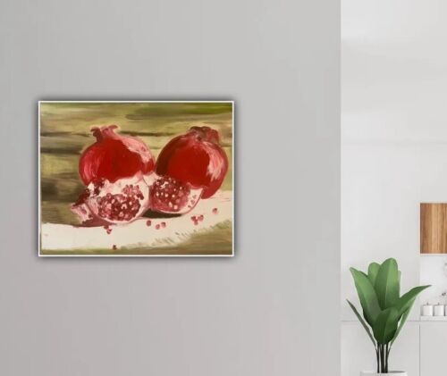 Rare Still Life Oil Painting On Canvas Size 50x 40cm ‘Pomegranates In Harrods