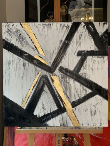 Kandinsky Style Original Abstract Oil Painting Canvas 60x60cm Gold Leaf Arrows