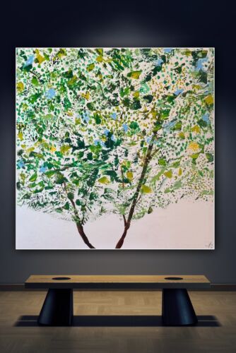 Framed Monet Style Original Abstract Oil Painting On Canvas 100x100cm Emerald Bloom Oka floral
