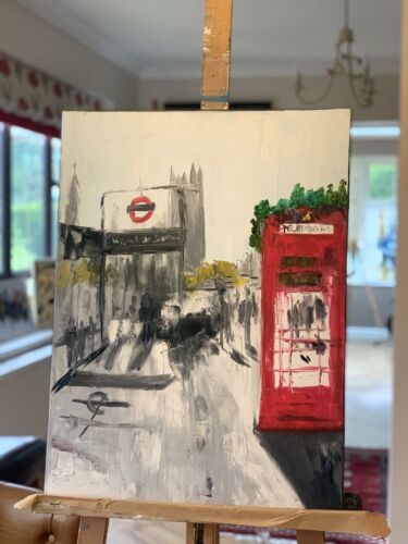 Large Abstract Original Landscape Oil Painting 61X47cm Canvas London Westminster