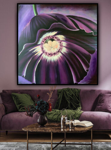 Richter Abstract Original Oil Painting On 2cm Canvas 95cm x 95cm Purple Flower