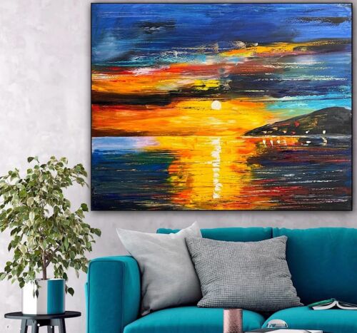 Richter Original Abstract Oil Painting On Canvas 100x80cm Sunset Tranquility Oka seaside