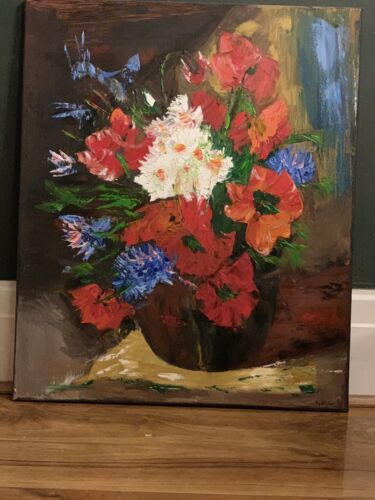 Renoir Original Abstract Oil Painting On Canvas 50X60cm Playful Flowers In Oka