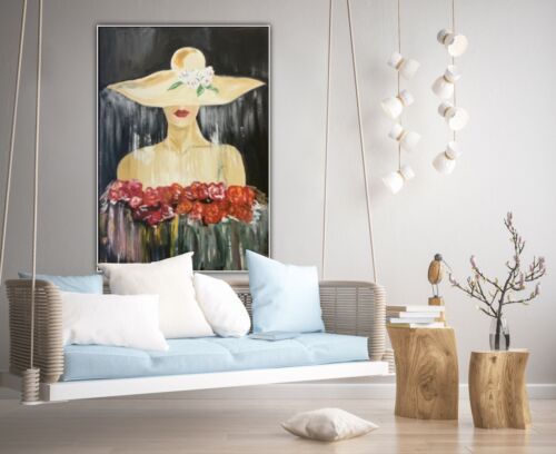 Richter StyLe Original Oil Painting On Canvas 102x70cm Woman In The Rain Vogue portrait