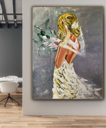 Richter Style Original Abstract Oil Painting On Canvas 100x80cm ‘Wedding Day’ portrait