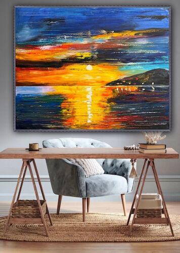Richter Original Abstract Oil Painting On Canvas 100x80cm Sunset Tranquility Oka seaside