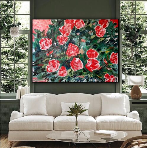 Richter Abstract Impressionist Style Original Oil Painting 100x76cm Red bush roses