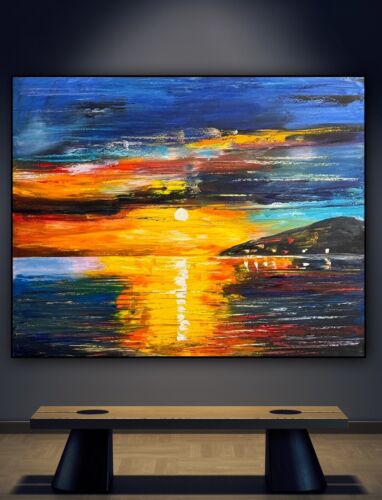Richter Original Abstract Oil Painting On Canvas 100x80cm Sunset Tranquility Oka seaside