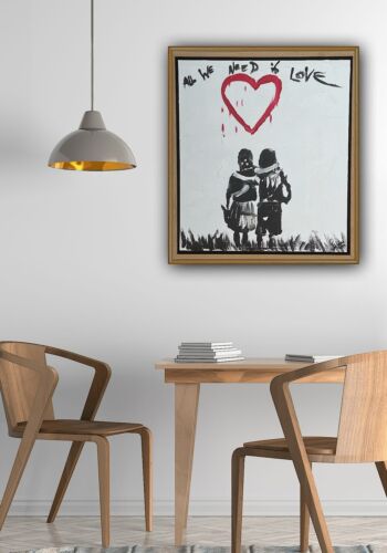 Framed Abstract Original Oil Painting 39x35cm ‘All You Need Love’ Graffiti Art