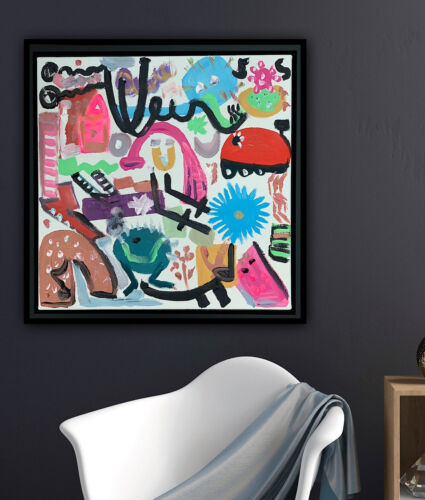 Framed Abstract Original Oil Painting on 43x43cm canvas Graffiti Art Vogue Love