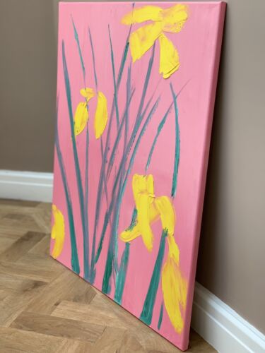 Large Richter Abstract Original Oil Painting On Canvas 76x60cm Yellow Flowers