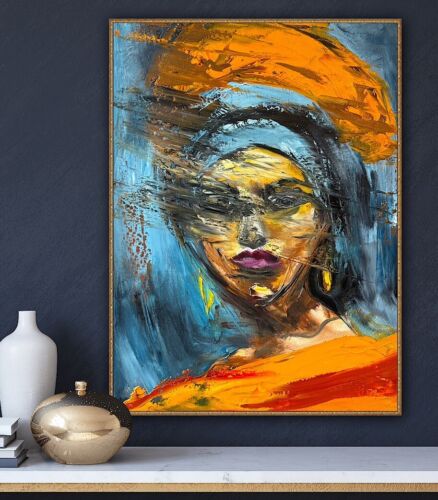 Original Abstract Oil Painting On Canvas 62x46cm Fashion Queen II African Art portrait