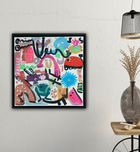 Framed Abstract Original Oil Painting on 43x43cm canvas Graffiti Art Vogue Love