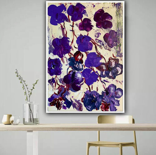 Warhol Style Original Abstract Oil Painting On Canvas 66x44cm Purple Flowers Oka