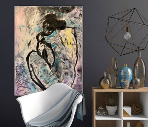 Large Abstract Style Original Oil Painting 100X76cm Blue Nude available now study