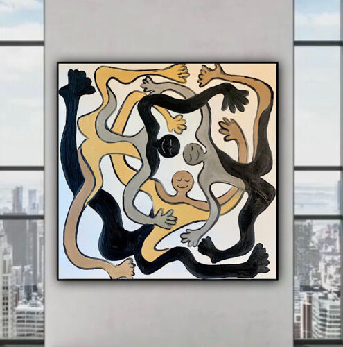 figurative Abstract Original Oil Painting On Canvas 80x80cm Acrobats Dance