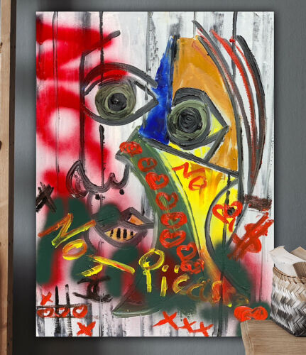 Woman Abstract original Oil Painting On 1.5cm Canvas 60X44xm Graffiti Art