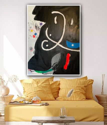 Joan Miro Abstract Oil Painting Canvas 80x60cm Personage 1974 In Oil Rare Repro study