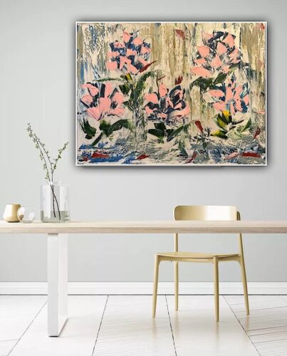 Oka Contemporary Abstract Original Oil Painting 80x60cm Whispers Of pink Peonies flowers