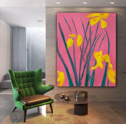 Large Richter Abstract Original Oil Painting On Canvas 76x60cm Yellow Flowers