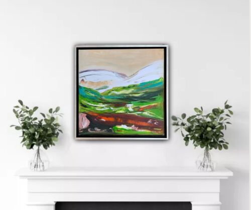 Framed Richter Style Oil Painting On 20mm Canvas 42x42xm Lake District’ Textured