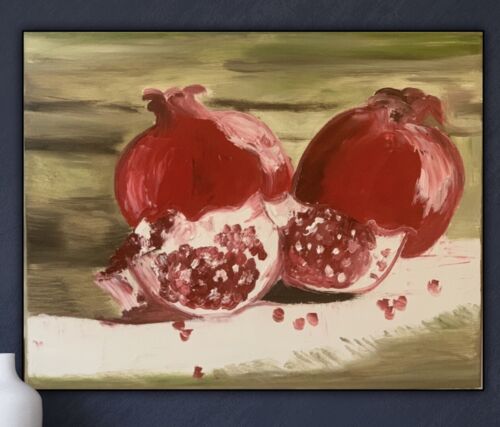 Rare Still Life Oil Painting On Canvas Size 50x 40cm ‘Pomegranates In Harrods
