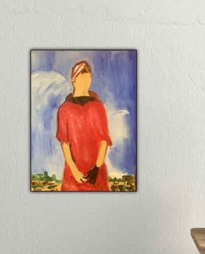 Richter style original abstract Oil Painting On Canvas 30cmX 40cm Woman in Red