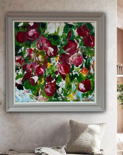 Framed Original Anstract Oil Painting On Canvas 71x71cm Apple Tree Textured Oka